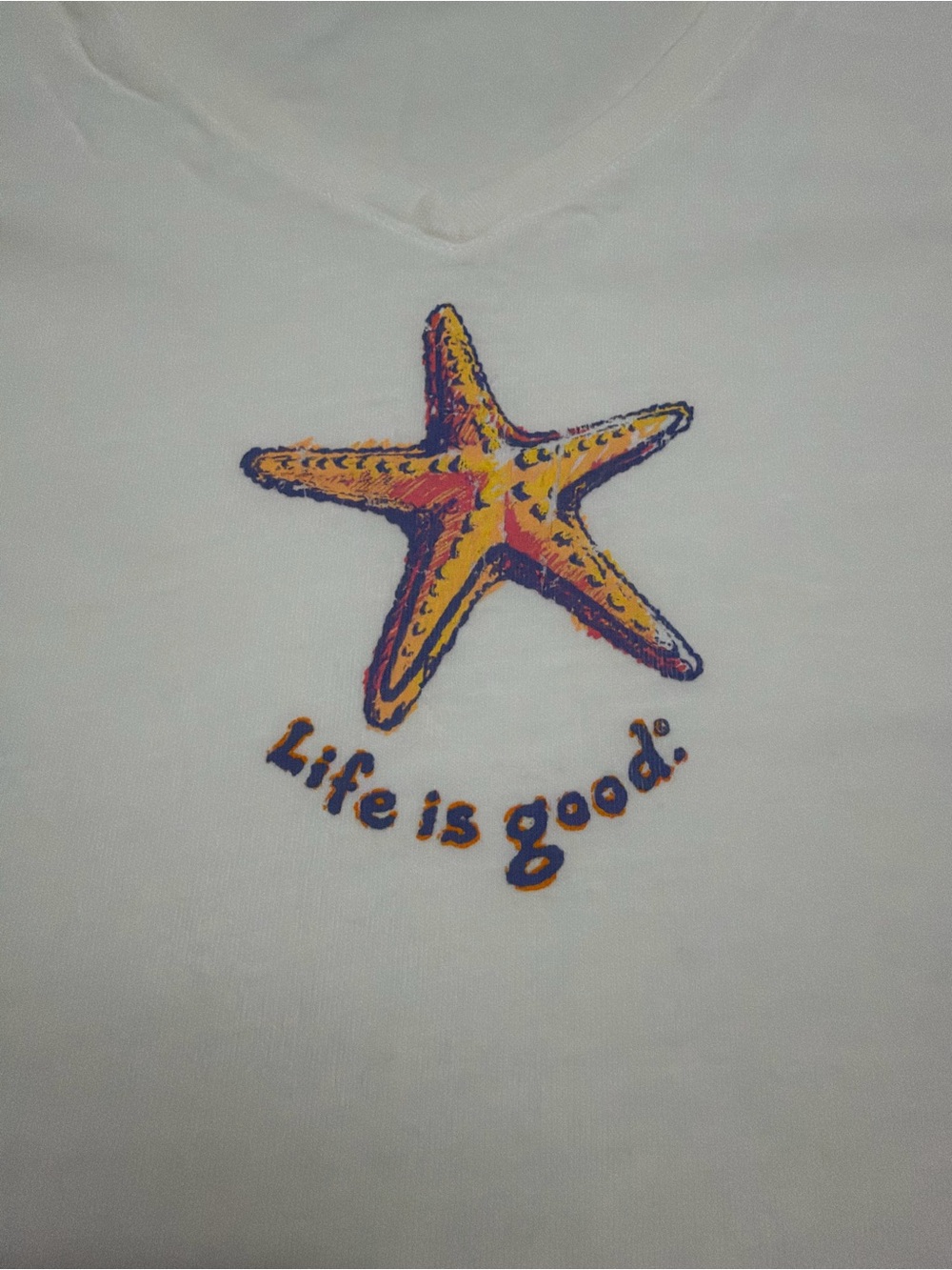 Life is Good Pencily Starfish Short Sleeve White V-Neck Women’s Size Large - Picture 2 of 7